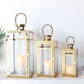 Classic Golden Stainless Steel Candle Lantern Set of Wedding Outdoor Lantern Square Floor Candle Lantern for Home Decor Event