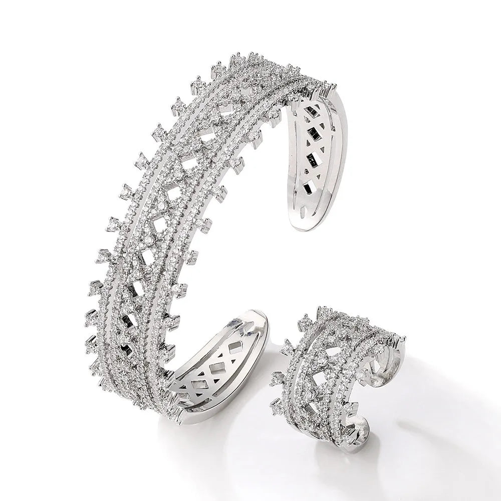 Personalized Vintage Hollowed Out Open Ring Bracelet Two Piece Set for Bridal Wedding Brides