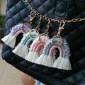 Boho Weaving Tassel Keychains Backpack Charm Plush Rainbow Woven Macrame Keychain