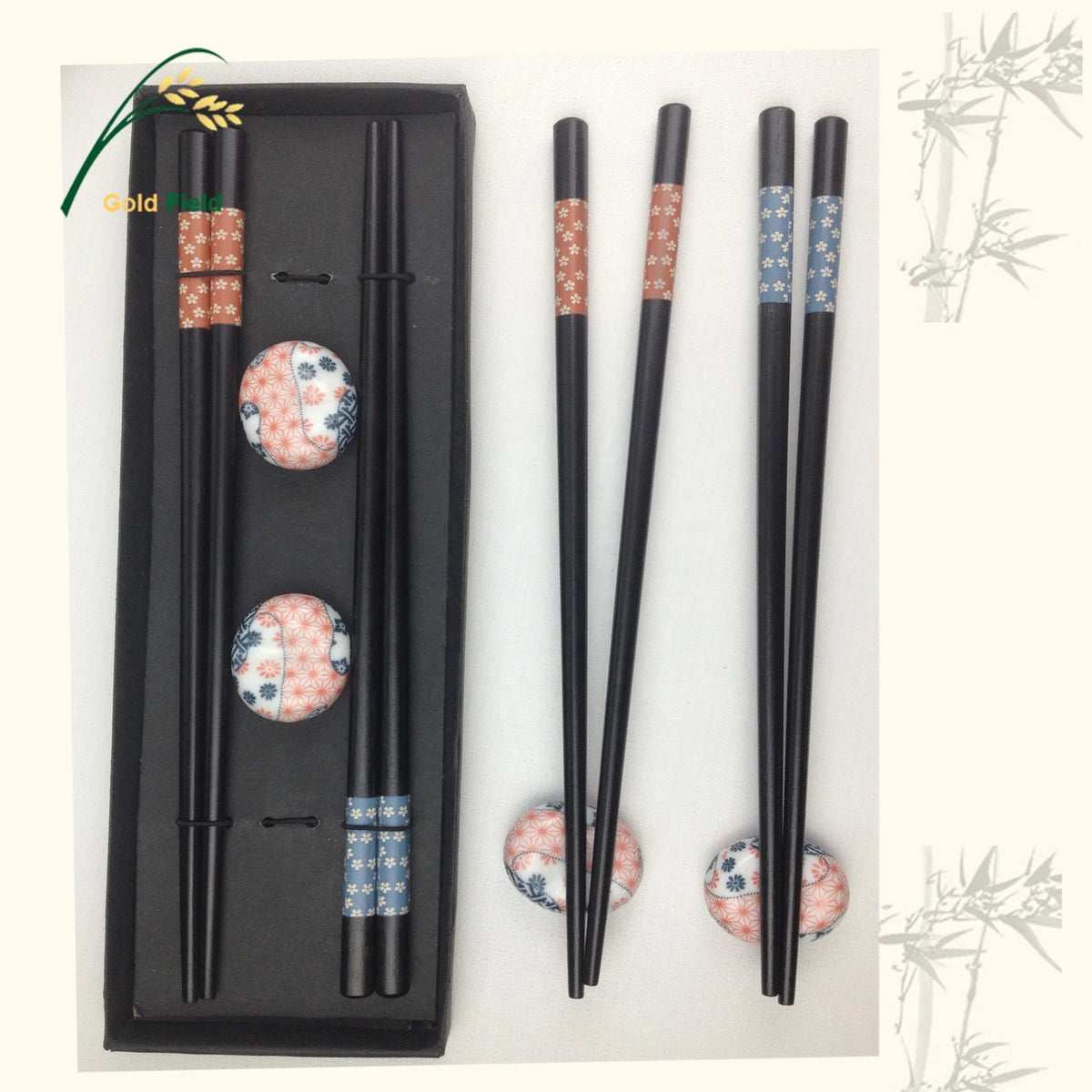 Reusable Sushi Sticks Customized Wood Personalized Chopsticks with Ceramic Rest Gift Set
