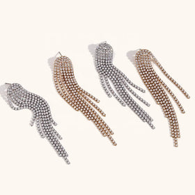 Dingran Luxury Gold Plated Stainless Steel Tassel Earrings with Shining Zircon Women's Party Jewelry Drop Fashion Style