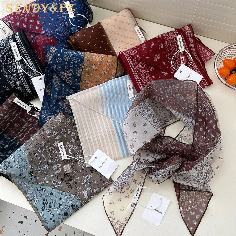 Women's Spring Summer Retro Style 165*18cm  Long Scarf Cashew Flower Floral Stripe Paisley Printed Scarves Hair Ribbon