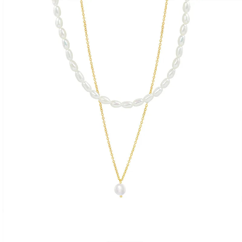 Attractive  New Design Stainless Steel Classic Fashion Personalized Pearl Jewelry Double Layer Wholesale Halskette for Woman
