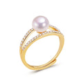 Hot Sale Double Row Zircon Ring Jewelry 18K Gold Plated Natural Freshwater Pearl Ring for Women