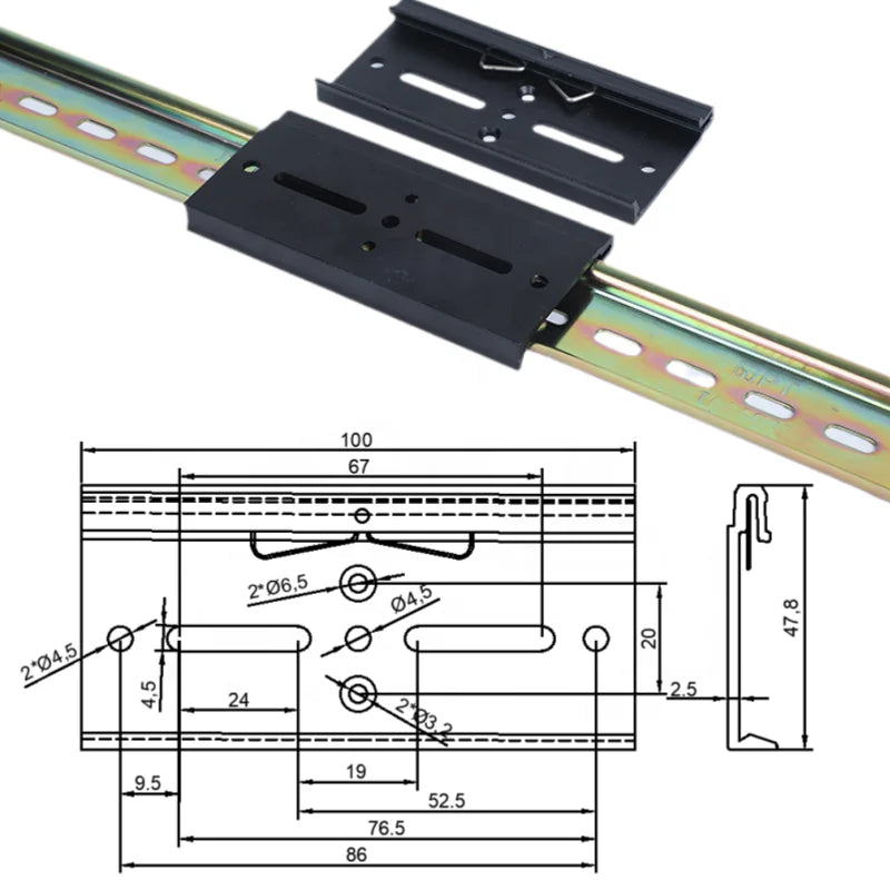 Black Aluminum Alloy DIN 35mm Guide Rail Buckle with Snap Hook C45 Bracket and Mounting Clip for Easy Installation
