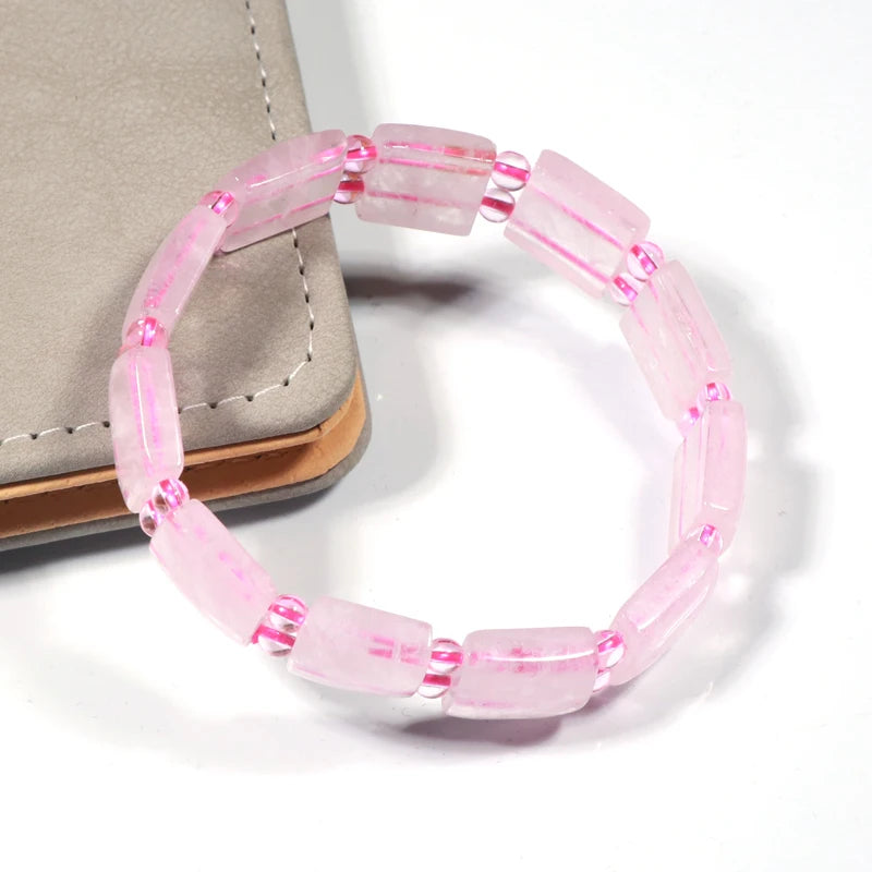 Healing Precious Gemstone Rose Quartz Double Drilled Bracelet Reiki Birthstone Fengshui Energy Bracelet Valentine Jewelry
