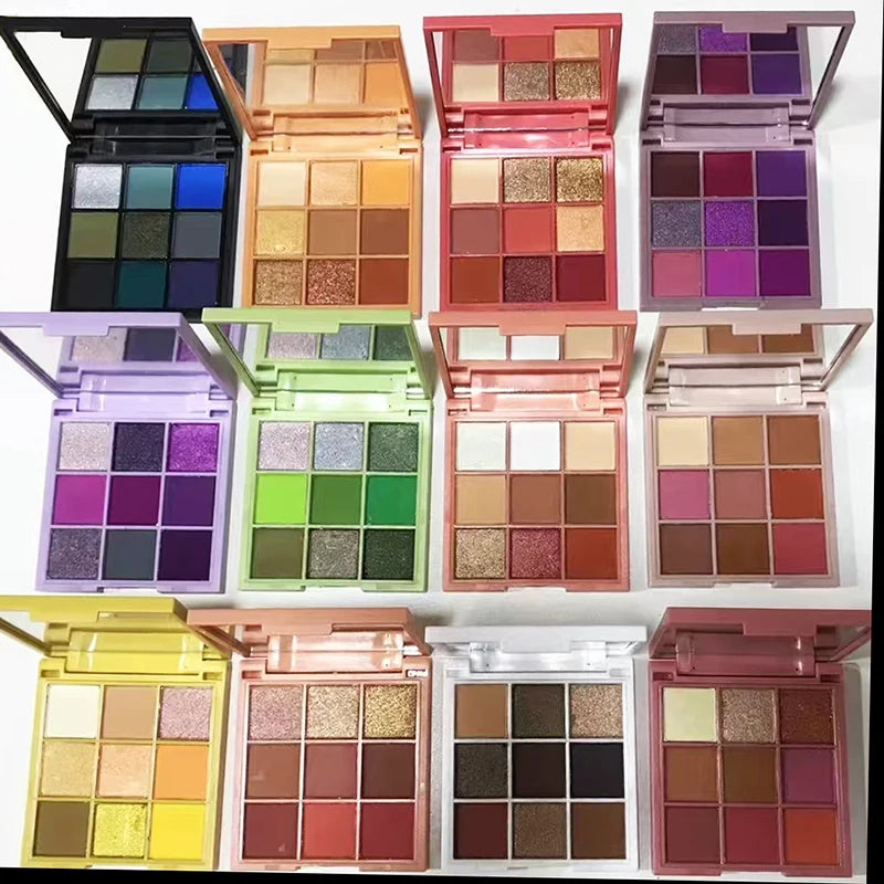 9-Color DIY Square Macaron Eyeshadow Palette Custom Logo Tone Freedom Match Metallic Finish Glitter Shimmer Eye Shadow Makeup