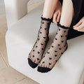 MIO Japanese Nylon Lace Socks Cute Love Stripe Crew Stretchy Socks Breathable Lightweight Women Ruffles Thin Medium Tube Socks