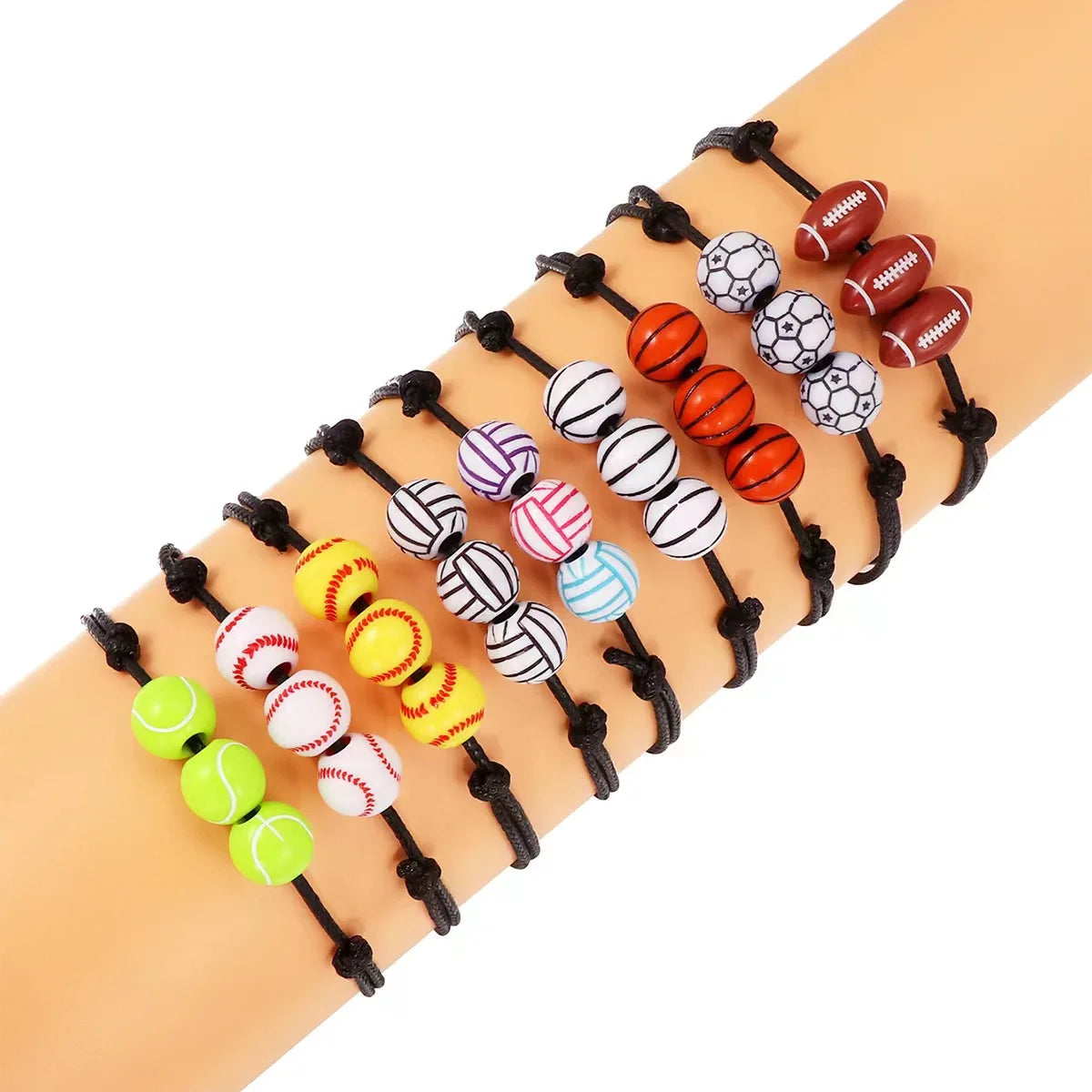 Handmade Braided Wax Cord String Adjustable Charm Sport Balls Basketball Baseball Tennis Football Bracelet for Women