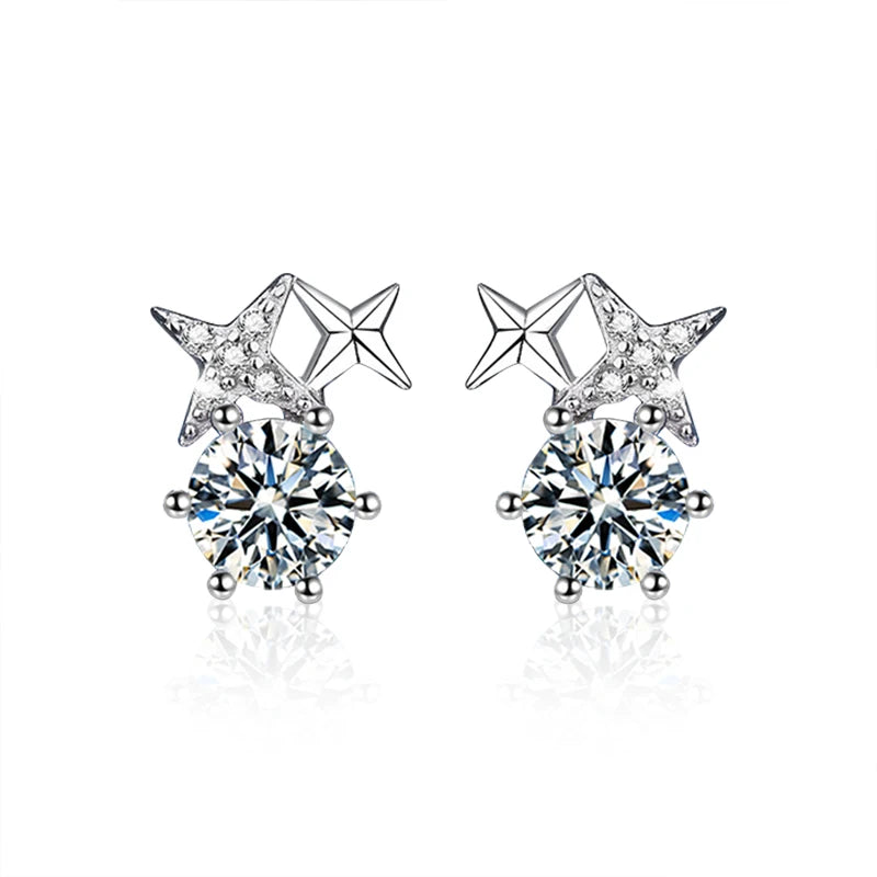 SET006 0.5CT Star Moissanite Stud Earrings for Women Party Fine Jewelry S925 Sterling Silver Diamond Earrings