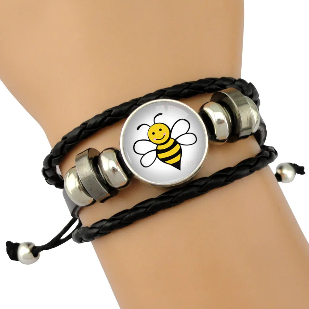 Hot Sale Friendship Gift Honeybee Bee Unicorn Charm Leather Wrap Bracelet Men Bees Bracelets for Women