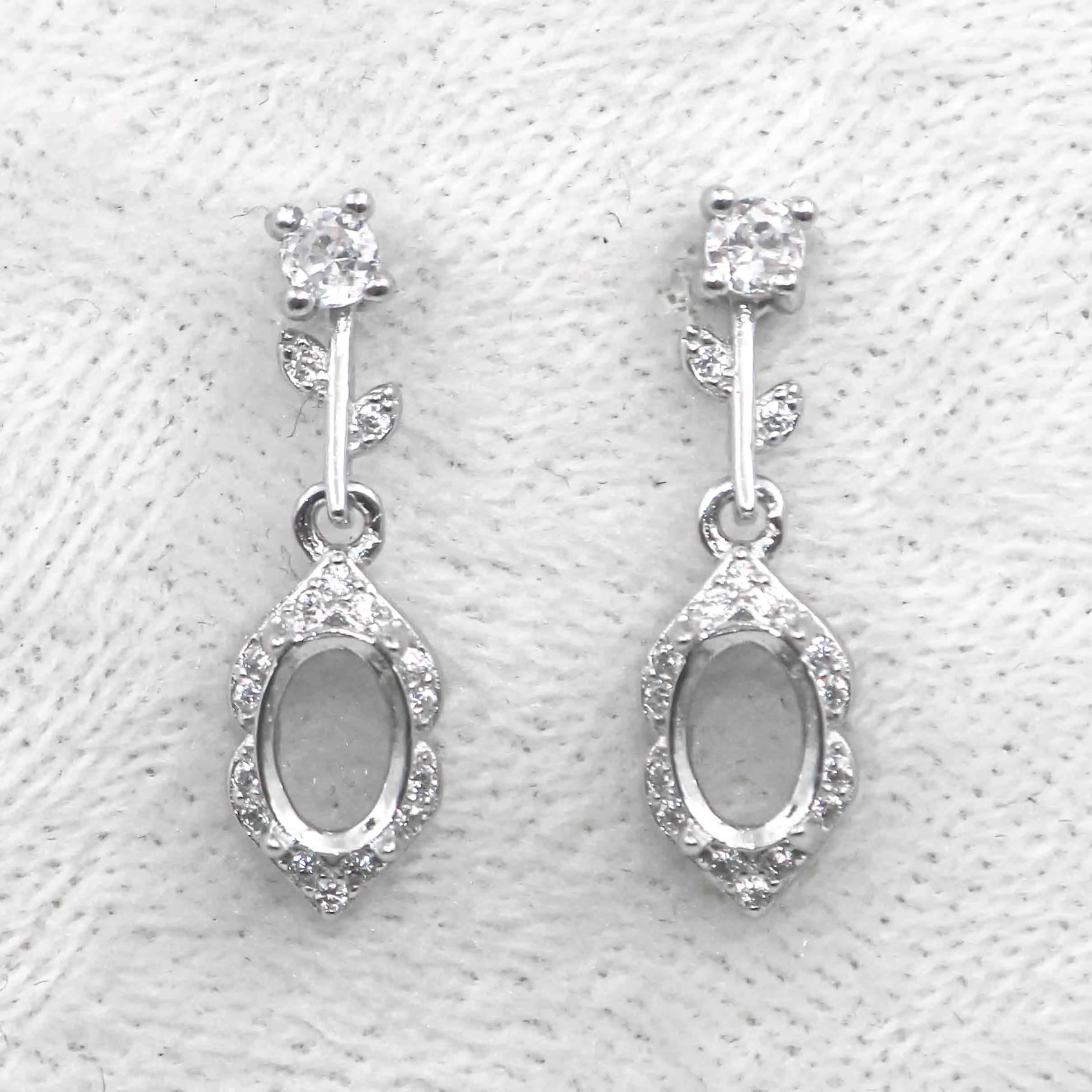 Sterling Silver 5*7mm Semi Mount Stud Eardrops Empty Frame Support Blank Setting S925 Base Without Center Stone DIY for Inlay