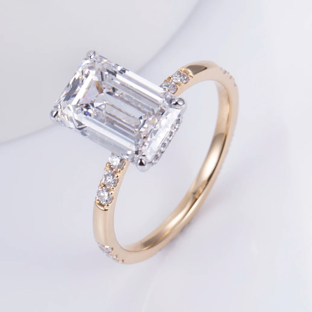 MSR-1417 Customized 18k Solid Gold Women Personal 3.2ct E VS1 Emerald Cut Igi Certified Lab Grown Diamond Ring