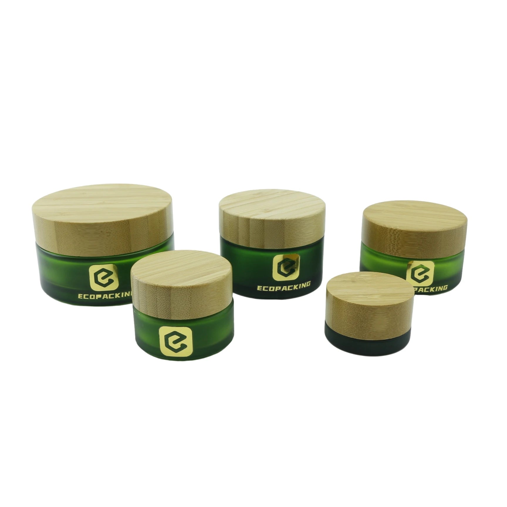 Wholesale Bamboo Lid 15g 20ml 30ml 50ml 100ml Frosted Green Clear Eye Cream Glass Bamboo Cosmetic Jars