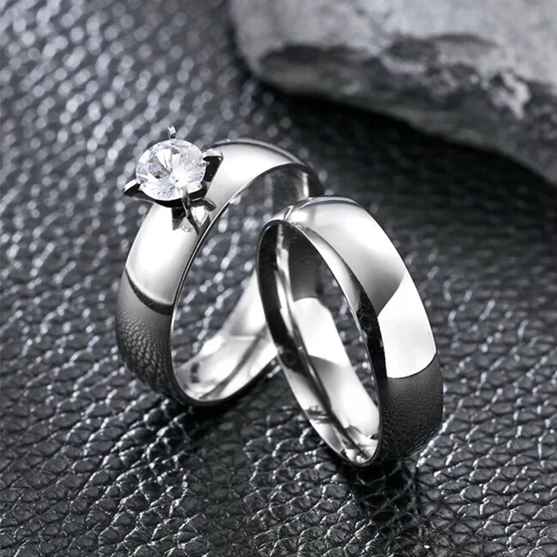 Factory Couple Rings Commemorative Gift Jewelry Gold Silver Stainless Steel Ring Shiny Cubic Zirconia Ring Gifts for Women