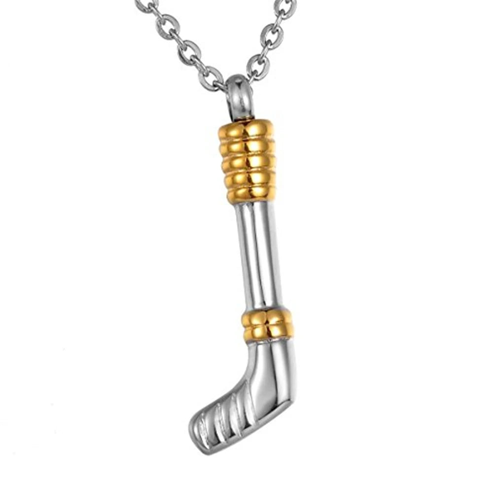 Golf Clubs  Shape  Stainless Steel Cremation  Ashes Urn Necklace Jewelry Keepsake Pendant Holder Golden Color Cremation Urn