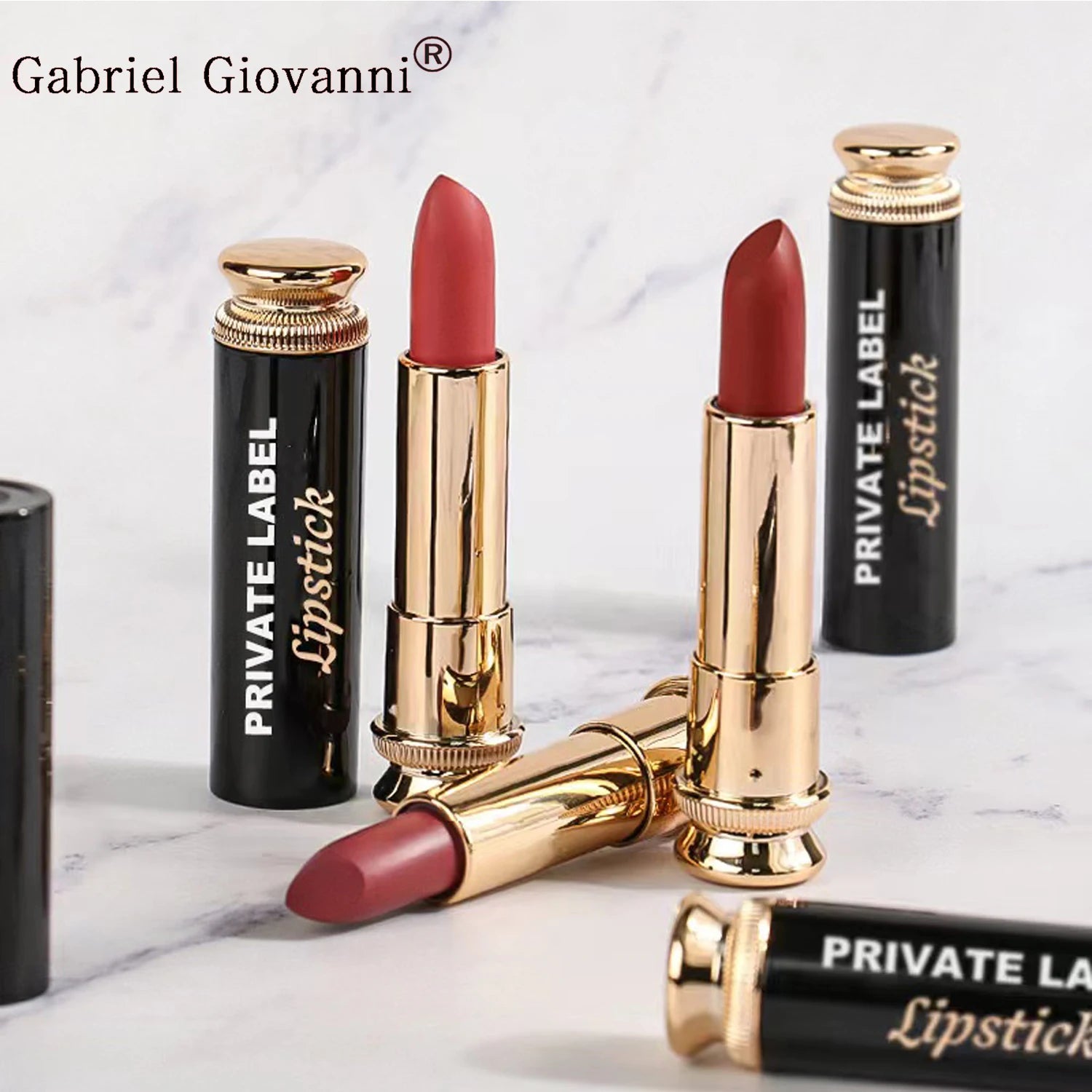New Matte Lipstick With Black and Gold Tubes Customizable Velvet Texture Non-smudging Waterproof and Neutral Tones Matte Lip
