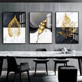 Light Luxury Golden Flower Painting Wall Art for Home Decor Set Golden Leaf UV Printing Hanging Wall Art Set
