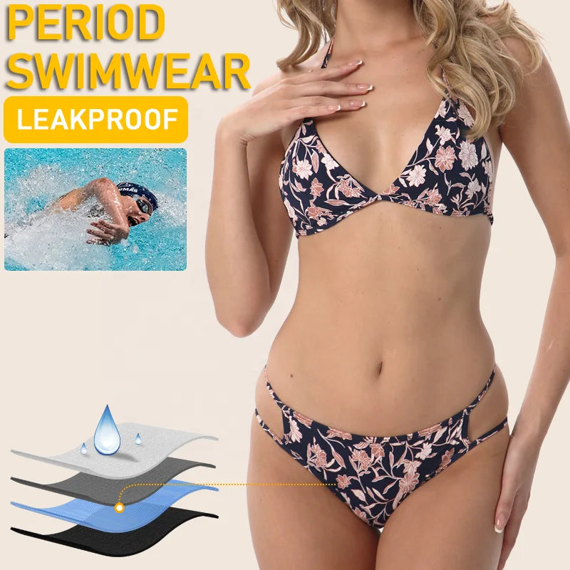 2 Pieces Period Bikini Sets Sanitary Beachwear Physiological Absorbent Leakproof Swimming Bathing Suit Menstrual Period Swimwear