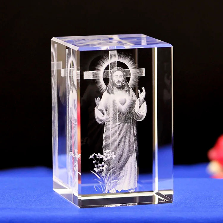 Small Bridge Custom Private Label Religious Ornaments Souvenir 3D Laser Etched Crystal Cross and Jesus Christ Small Crystal Cube