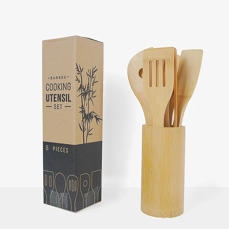 8PCS Set Kitchen Accessories Eco-friendly Kitchenware Cooking Shovel Bamboo Spatula Kitchen Utensil Set