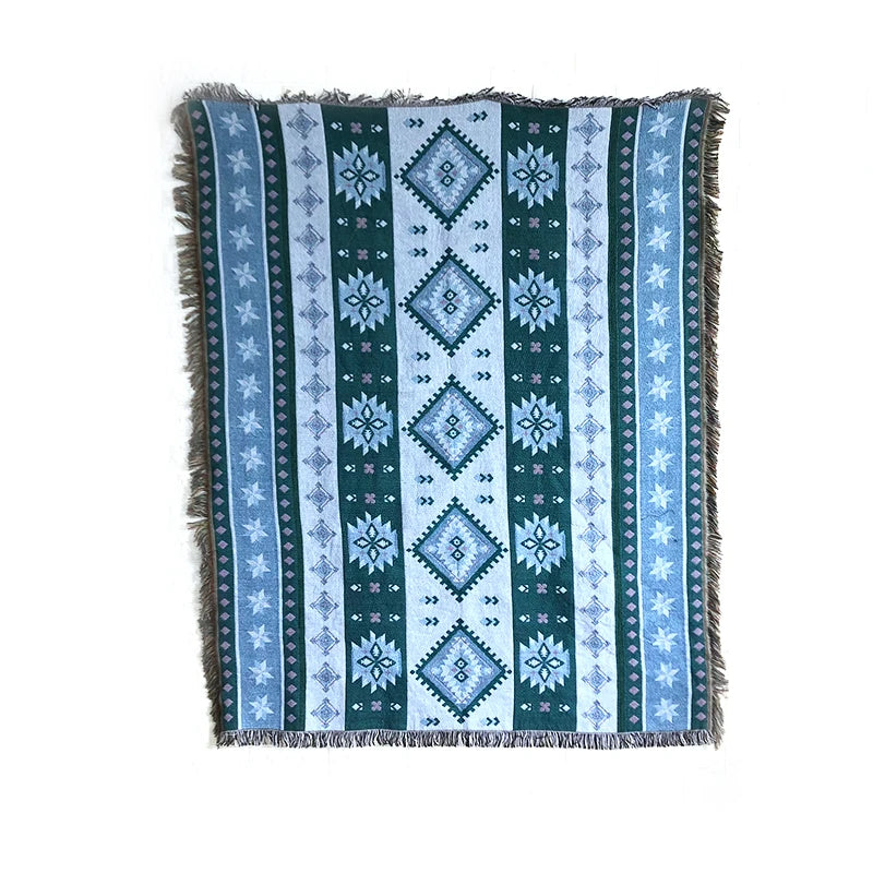 Custom Woven Blanket Recycled & Cotton Throw Rugs Geometric Tapestry Woven Blanket with Fringes