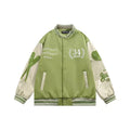 Hot Sale Customized Chenille Logo Green Woolen Fabric Leather Sleeves Baseball Jacket