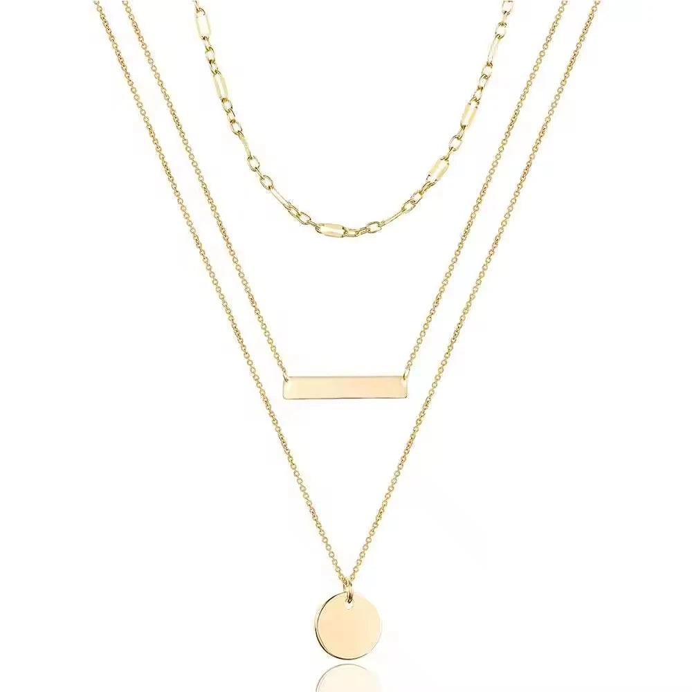 Fashion Jewelry 925 Sterling Silver 14k Gold Plated Link Chain Three Layered Pendant Necklace