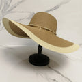 2025 Women's Two Tone Color Paper Straw Hat Hand Embroidered logo Available Fashion Floppy Beach Hats with Beads Chain