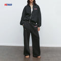 Wholesale Tracksuit 100% Cotton Zip Sweat Suit Women Sportswear 400 Gsm Fleece Sweatsuit Two Piece Zip up Hoodie and Joggers Set