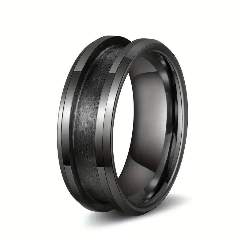 Poya Classic Black White Ceramic Blank Ring for Men Women 6mm & 8mm Beveled Edge Groove Engagement Gift Christian Jewelry
