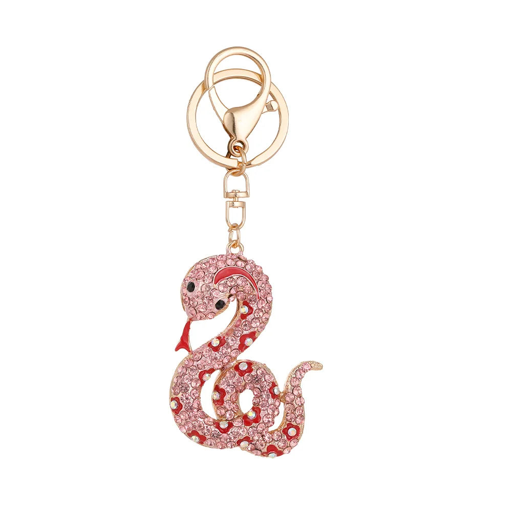 Fashion Colorful Crystal Animal Sign Snake Key Ring Gift Bling Rhinestone Snake Shape Key Chain Wholesale