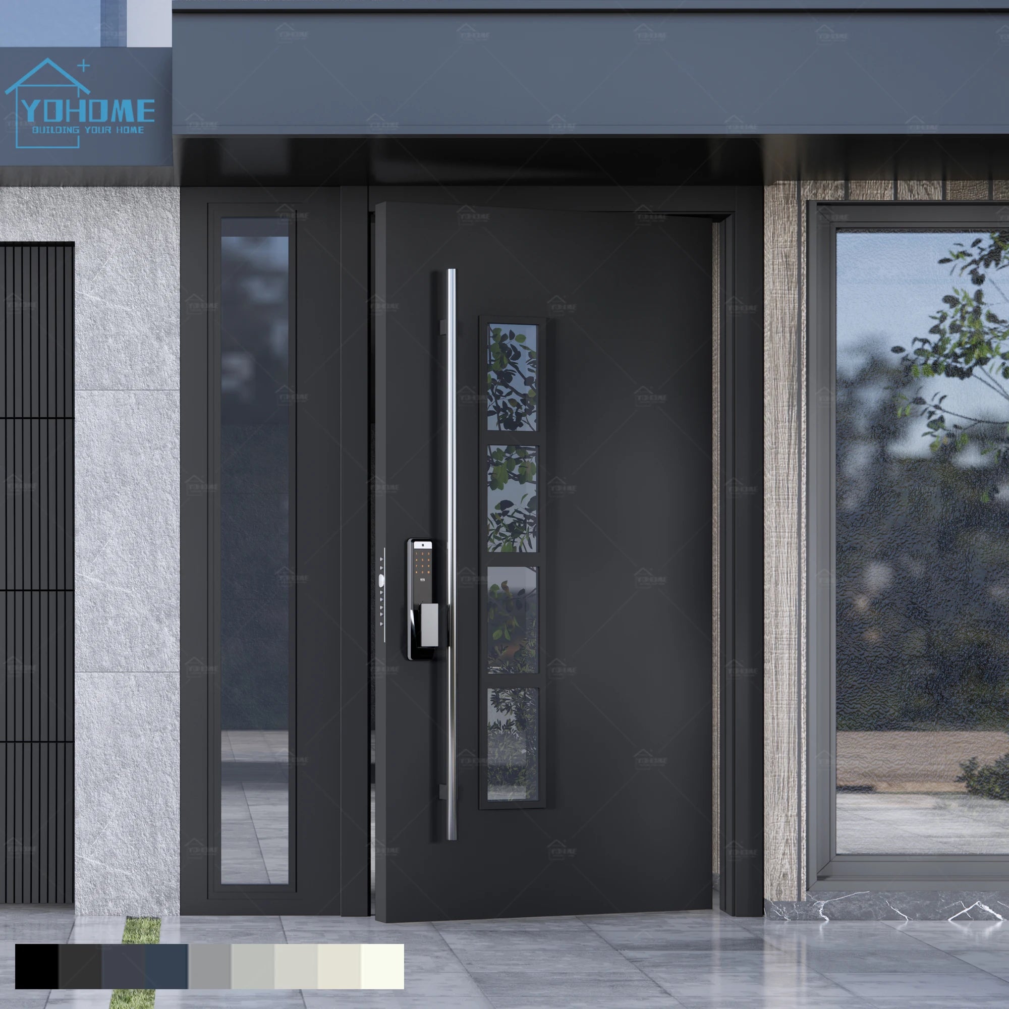 China Top Manufacturer Custom Villa Entrance Security Door Front Door with Side Panel Aluminum Pivot Main Door