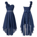 Kids Girls 3D Applique Dress One-Shoulder Ruched Asymmetrical Hem Party Dress With Detachable Rhinestone Sash