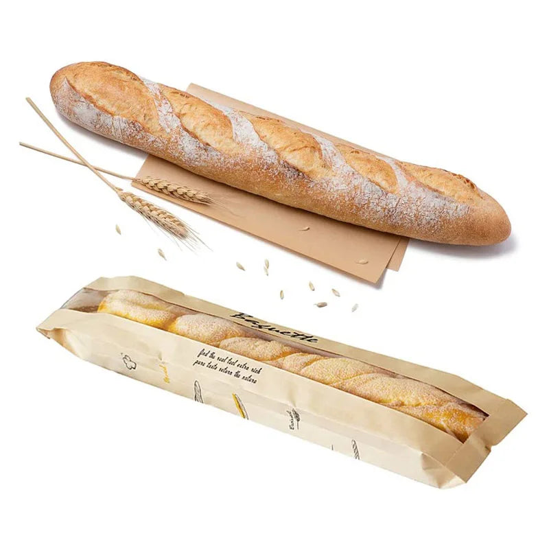 baguette Bag Bread Custom logo Kraft Paper Toasted Sandwich Bags With clear Window