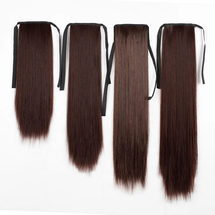 SARLA Free Custom 16-Inch Labels Ribbon Kids High Wire Girls Silky Straight Synthetic Stick Pre-Bonded Ponytail Hairpiece Women