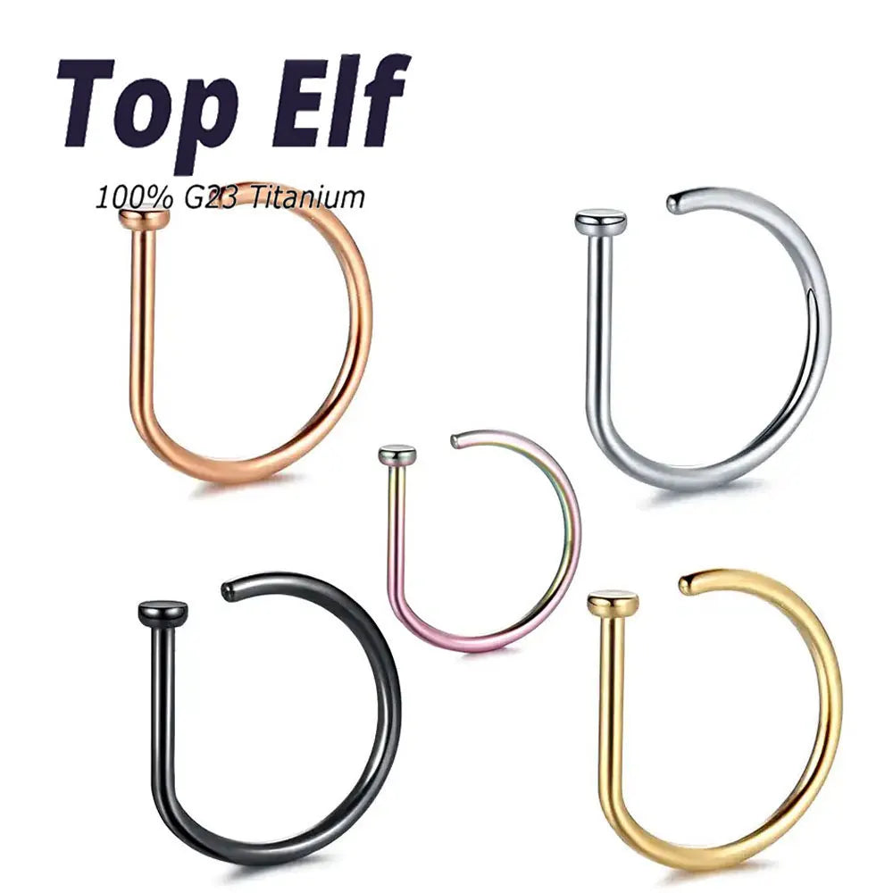 ASTM F136 Titanium Nose Ring Piercing 18G 20G D Shape Tragus Helix Nariz Stud Earring Hoop Septum Ring Norstril Body Jewelry