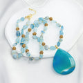New Fashion Beautiful Bohemian Irregular Morganite Rose Quartz Aquamarine Hematite Rhinestone Necklace Drop Pendant Necklace