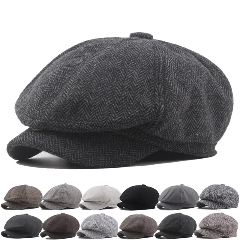 Newsboy Caps Men British Painters Hats Autumn Winter Berets Herringbone Flat Cap Hip Hop Berets