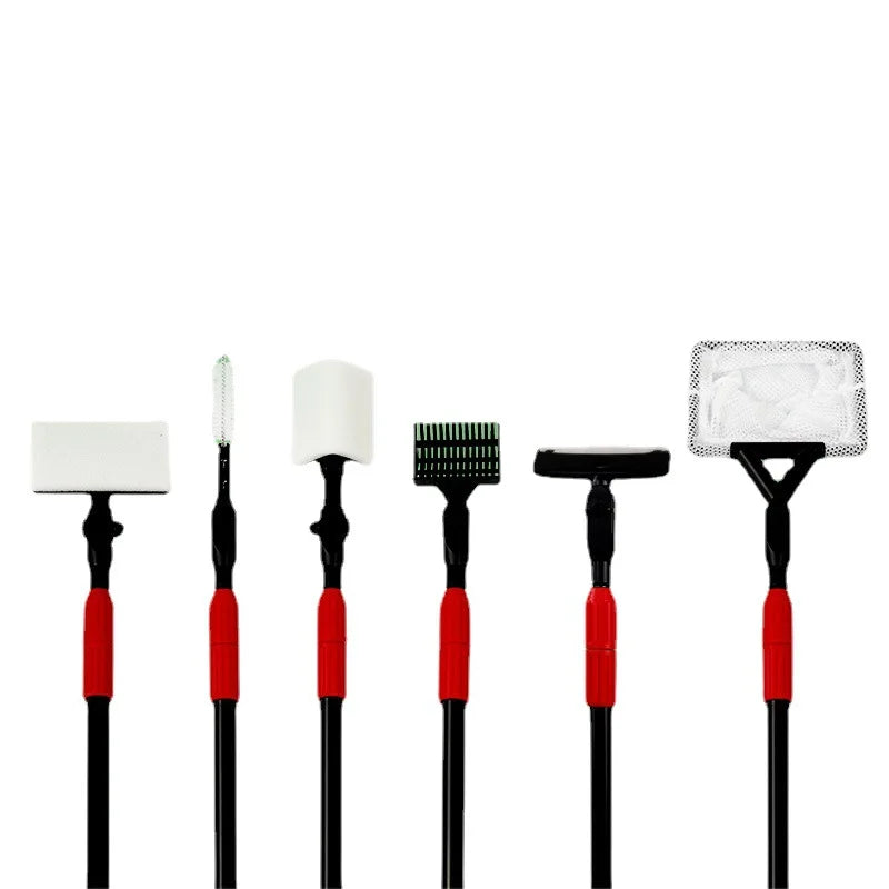 Fish Aquarium Cleaning Tools 6 in 1 Extendable Handle Fish Tank Cleaner Kit 40 Inch