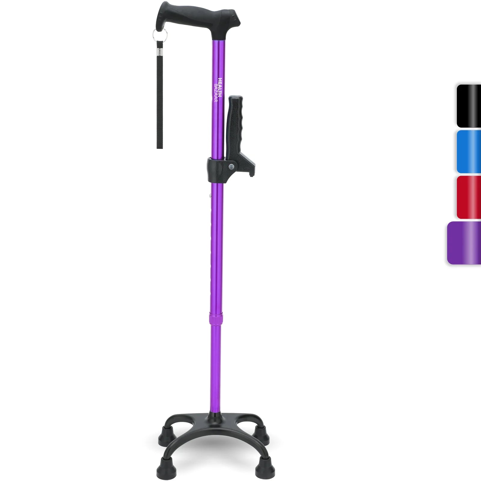 HEALTH BAZAAR Popular Products Lightweight Black 0.8kg Quad Cane Folding Adjustable Four Leg Walking Stick