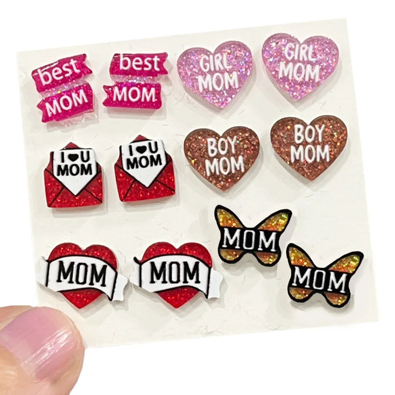 New Acrylic Mama Earrings Jewelry Shiny Delicate Compact Earrings Mother's Day Gift Earrings
