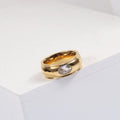 Joolim Jewelry Wholesale 18K Gold Plated Eye Zirconia Camber Stainless Steel Rings for Women Rings