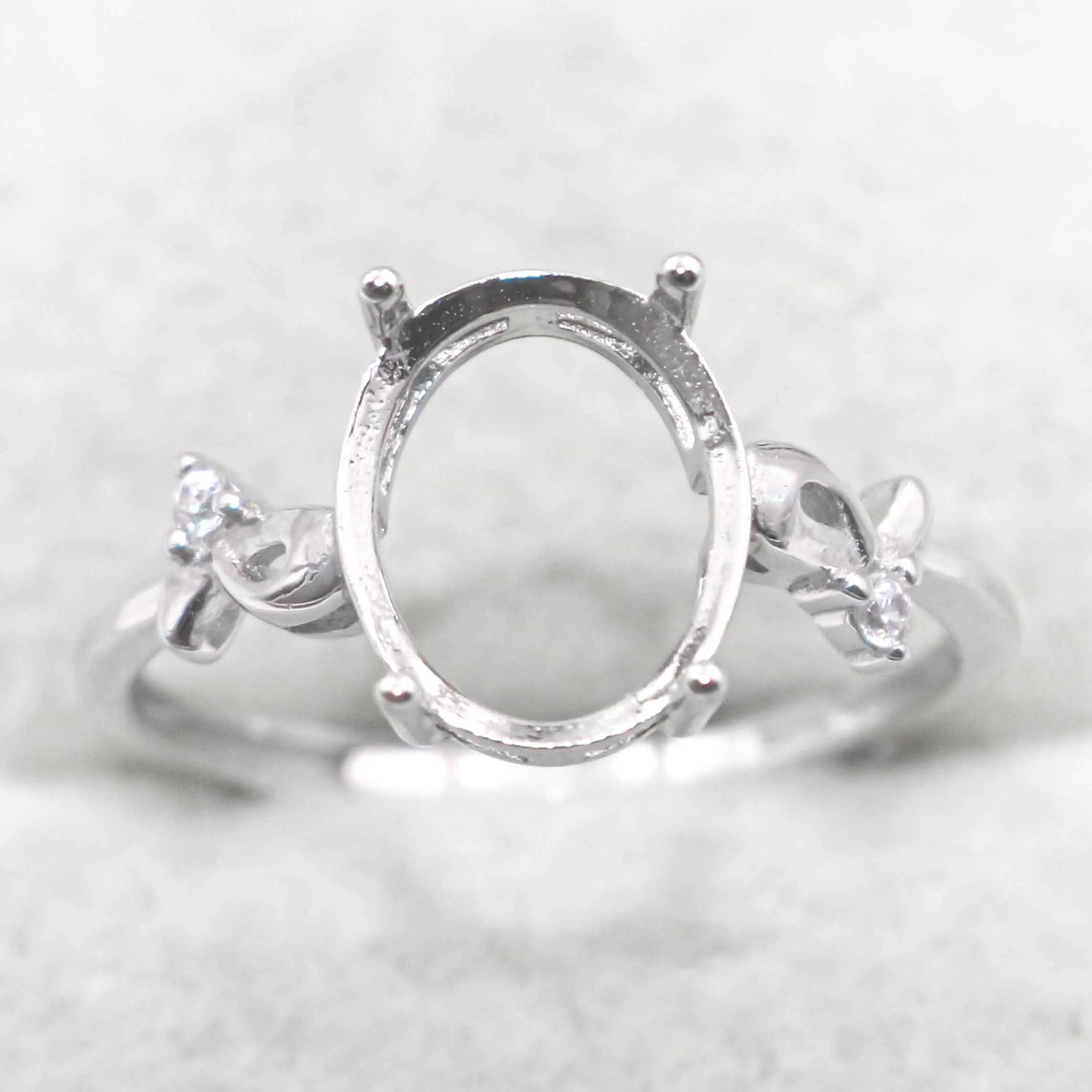 Sterling Silver 8*10mm Semi Mount Ring Empty Frame Blank Support Setting S925 Base Holder Without Center Stone for DIY Inlay