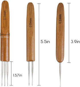 Single Two Three Heads Dreadlock Crochet Hook Needles Braid Craft 0.5mm 0.75mm Crochet Hook Lock Bamboo Handle