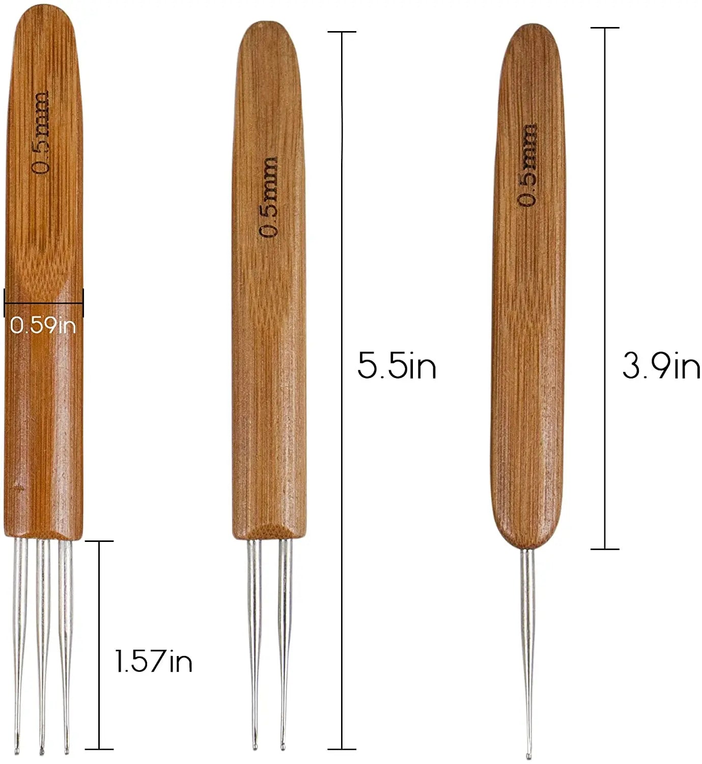 Single Two Three Heads Dreadlock Crochet Hook Needles Braid Craft 0.5mm 0.75mm Crochet Hook Lock Bamboo Handle