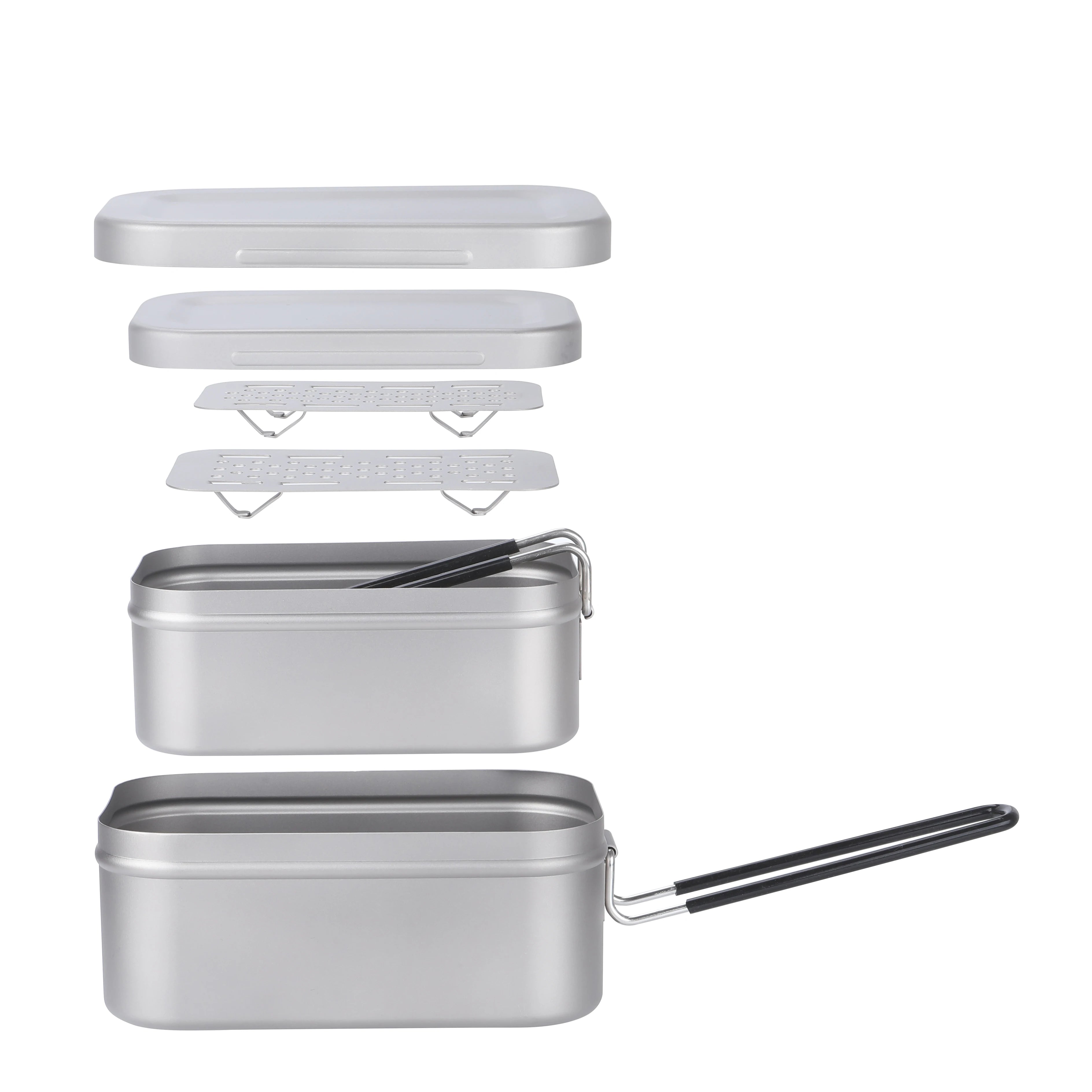 Camping Bento Cooking Box Portable Mess Kit Titanium Cookware Lightweight Cooking Equipment Lunch Box Mess Tin