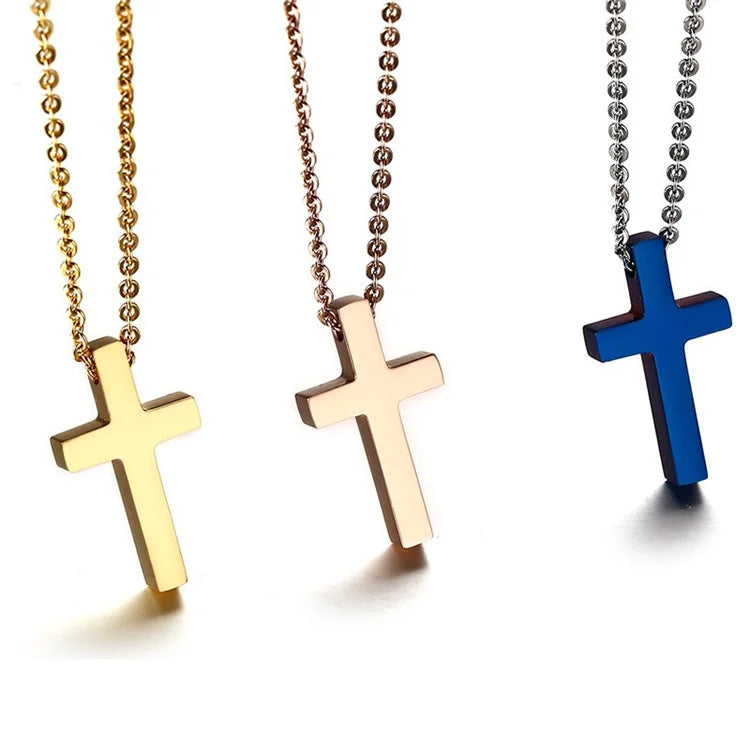Fashion Simple Cross Pendant Necklace Customized Stainless Steel Blank Cross Pendant Necklace for Men