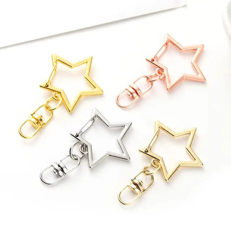 PD571 Fashionable Star Shaped Spring Snap Metal Swivel Clasp Key Ring Keychain Clip with Hanging for Buckle Open Jump Ring