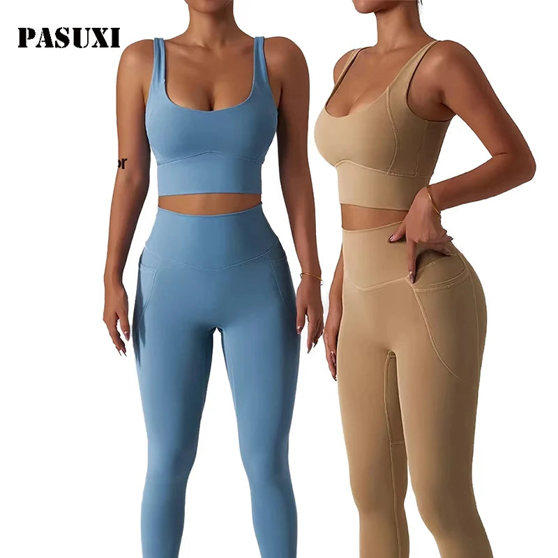 PASUXI 2025 New Arrival Quickly Dry Yoga Wear Workout Sportswear Gym Fitness Sets Yoga Suit Sport Leggings Women Fitness